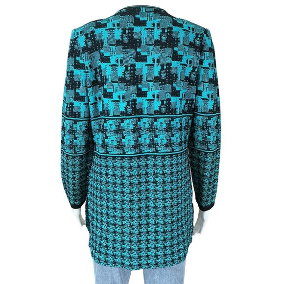 Ming Wang Cardigan Size S Turquoise Black Artsy Print Quiet Luxury Art-to-Wear - Picture 5 of 13